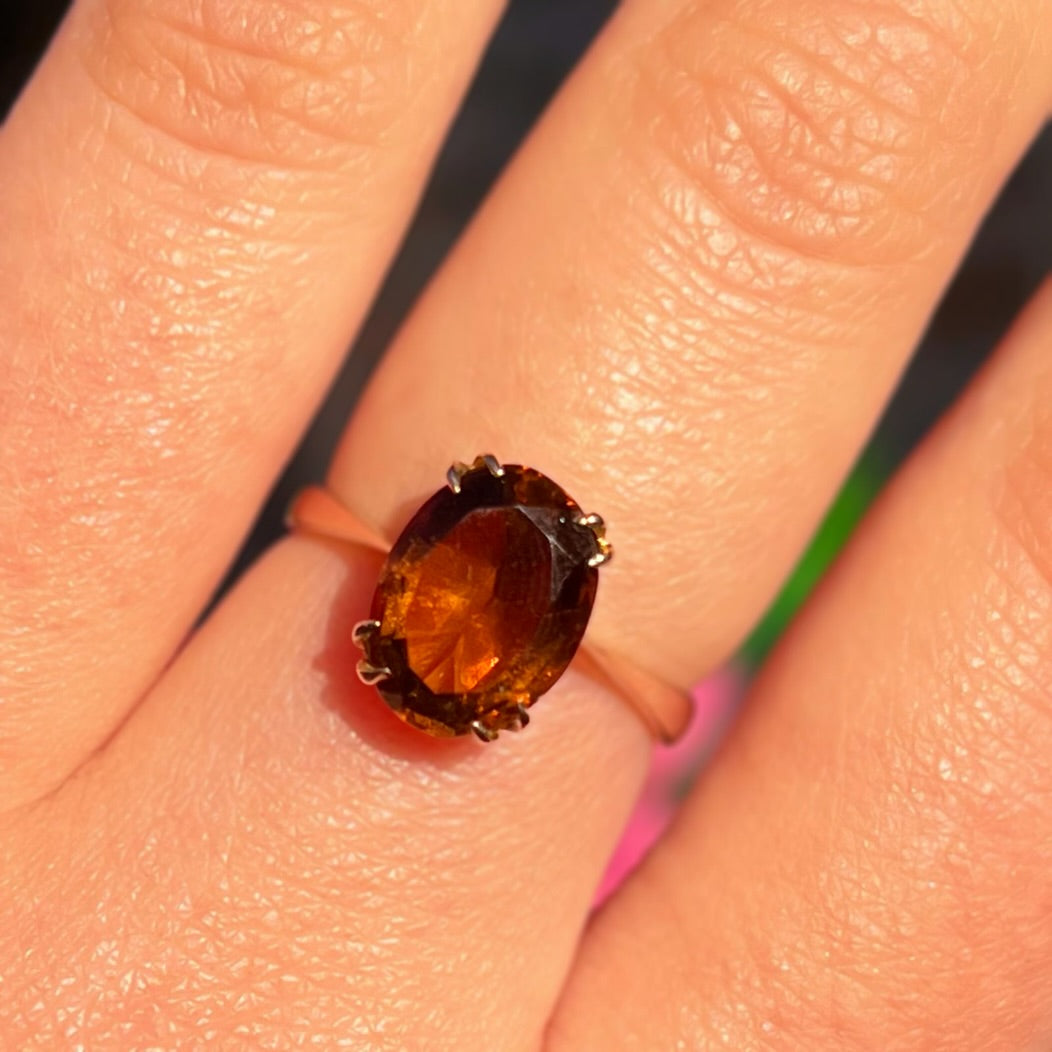 Vintage 9ct Yellow Gold Oval Citrine Solitaire Stacking Ring - Size N ½