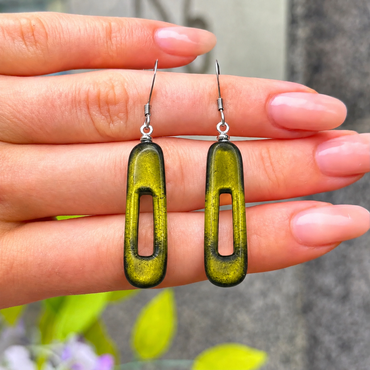 Pistachio Green Elongated Rectangle Drop Earrings | Watch This Space