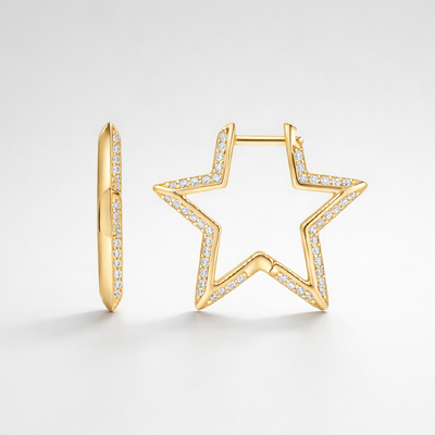 Medium Gold Star Pavé Hoop Earrings | Ania Haie