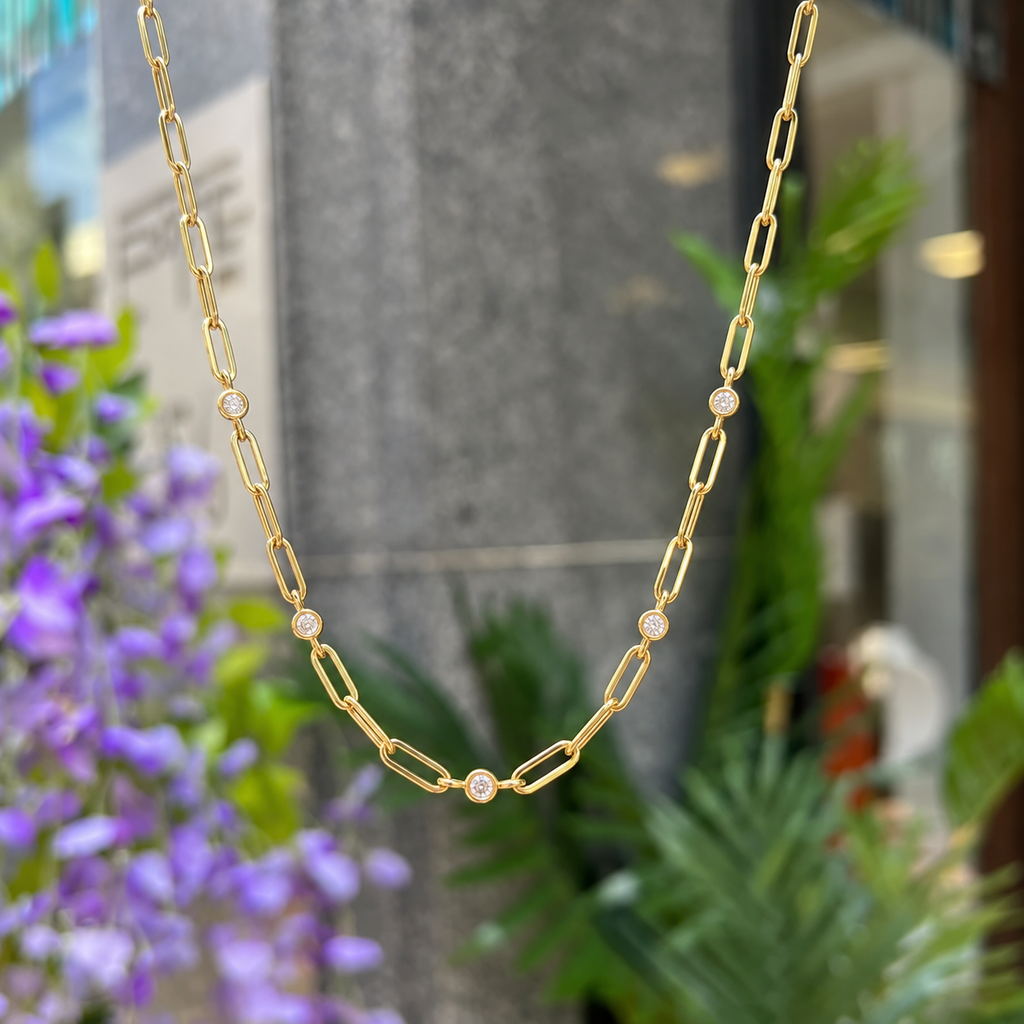 Gold Bezel Station Paper Clip Chain Necklace | Ania Haie