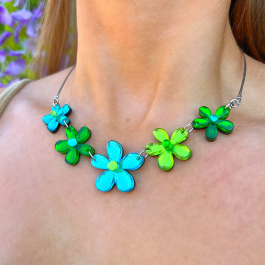 ‘Watch This Space’ Green & Blue Flower Necklace