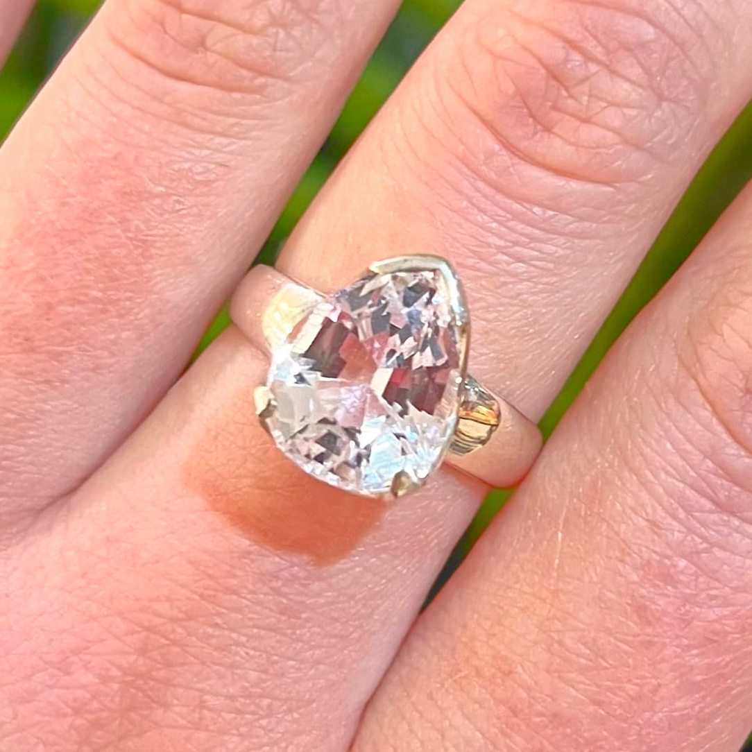 Pink Kunzite Sterling Silver Pear Cut Ring - Size Q