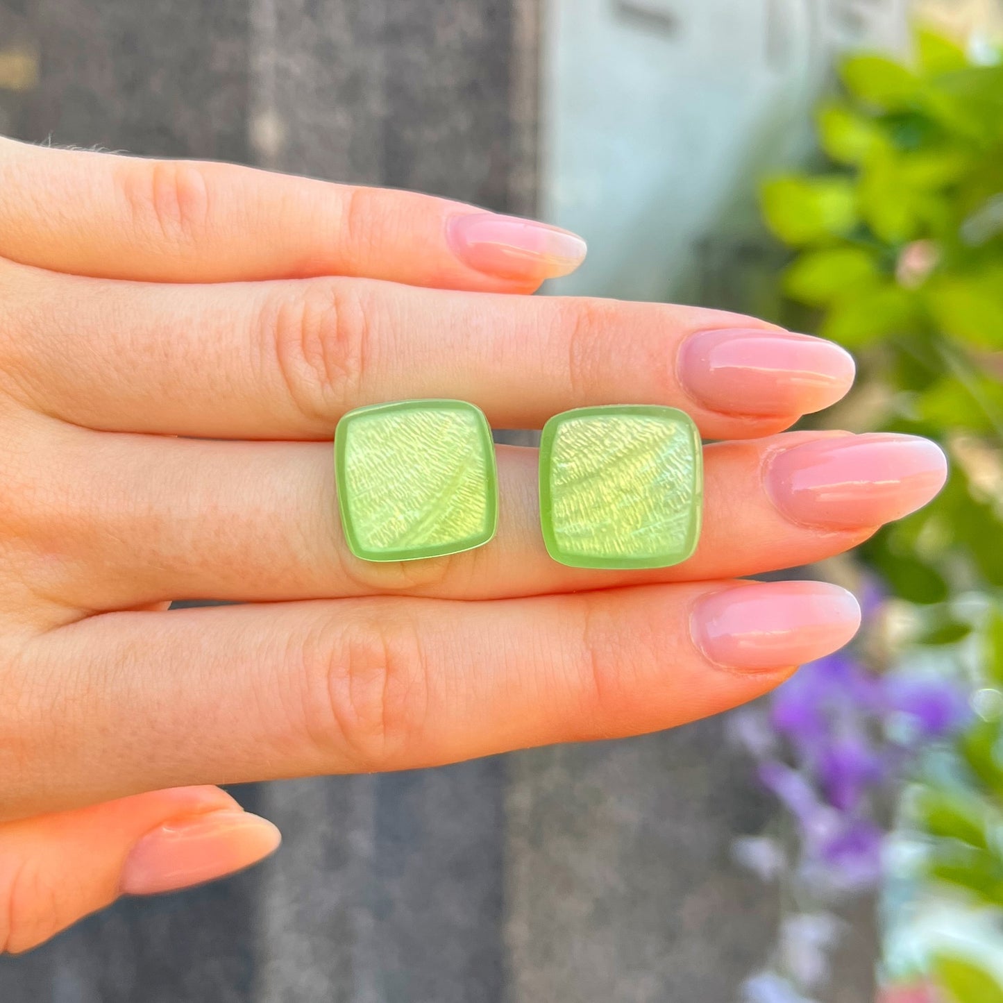 ‘Watch This Space’ Green Square Clip-On Earrings