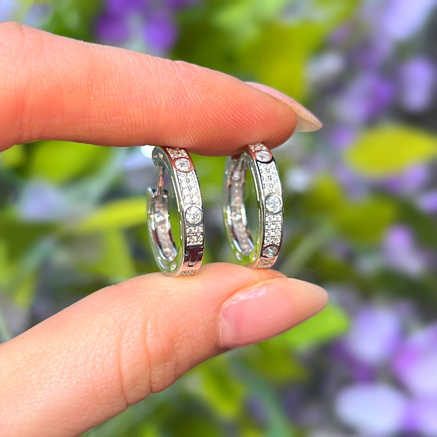 Sterling Silver Cubic Zirconia Hoop Huggie Earrings