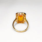 Art Deco Inspired Madeira Citrine and Diamond 9ct Yellow Gold Halo Cocktail Ring | Size N ½