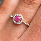 Pink Ruby and Diamond Dainty 9ct Yellow Gold Ring | Size N