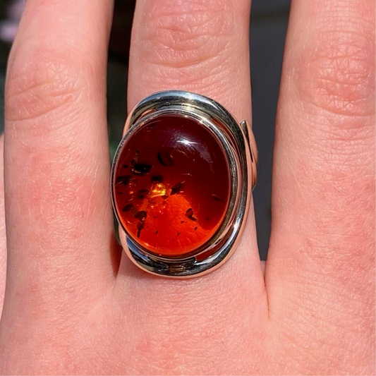 Sterling Silver Contemporary Adjustable Amber Ring