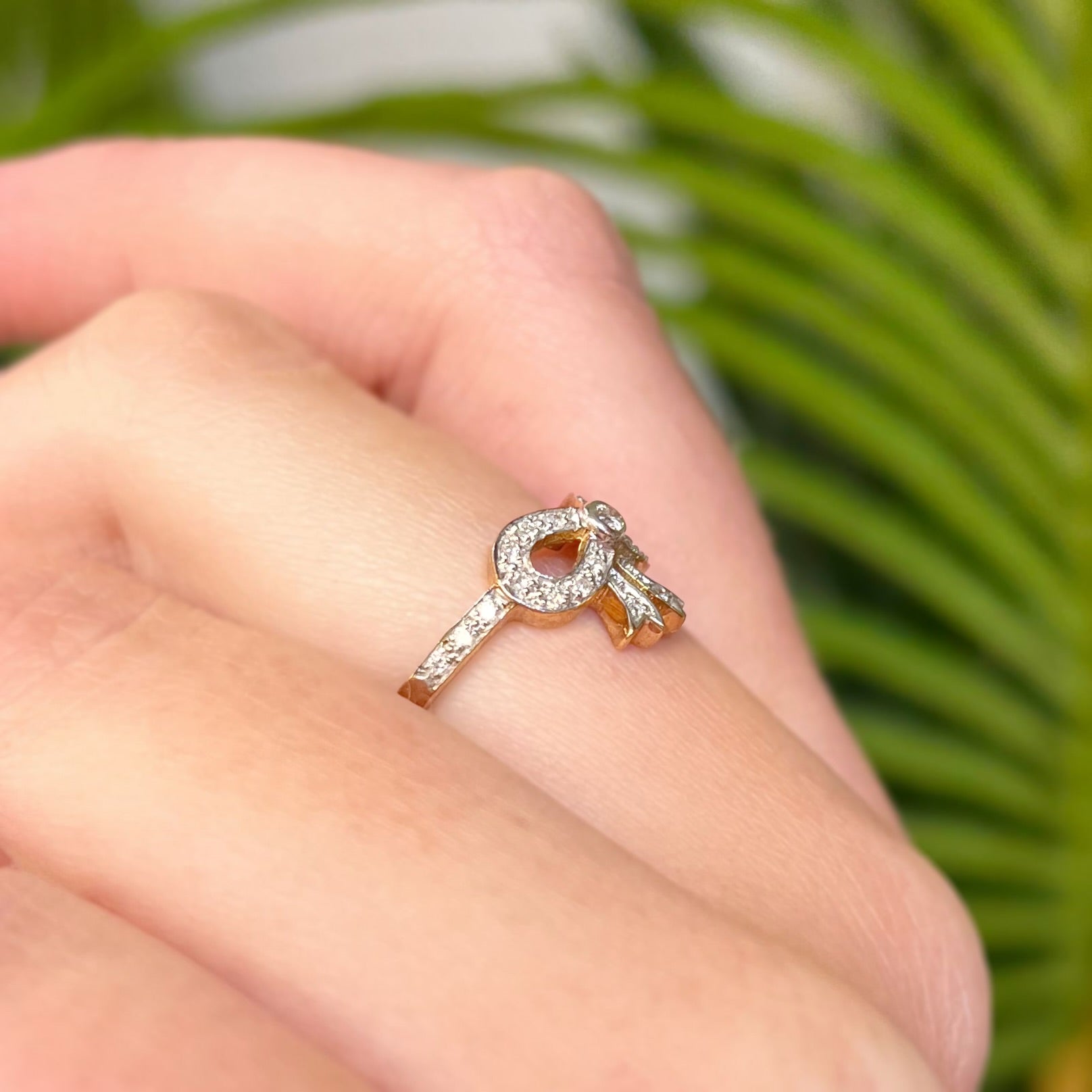 Diamond Ribbon/Bow 9ct Yellow Gold Ring | Size M ½