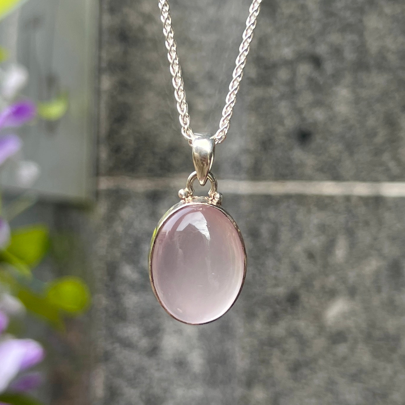 Sterling Silver Pink Bezel Set Rose Quartz Minimalistic Necklace