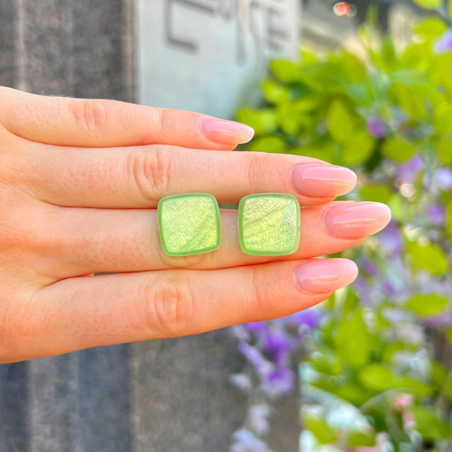 ‘Watch This Space’ Green Square Clip-On Earrings
