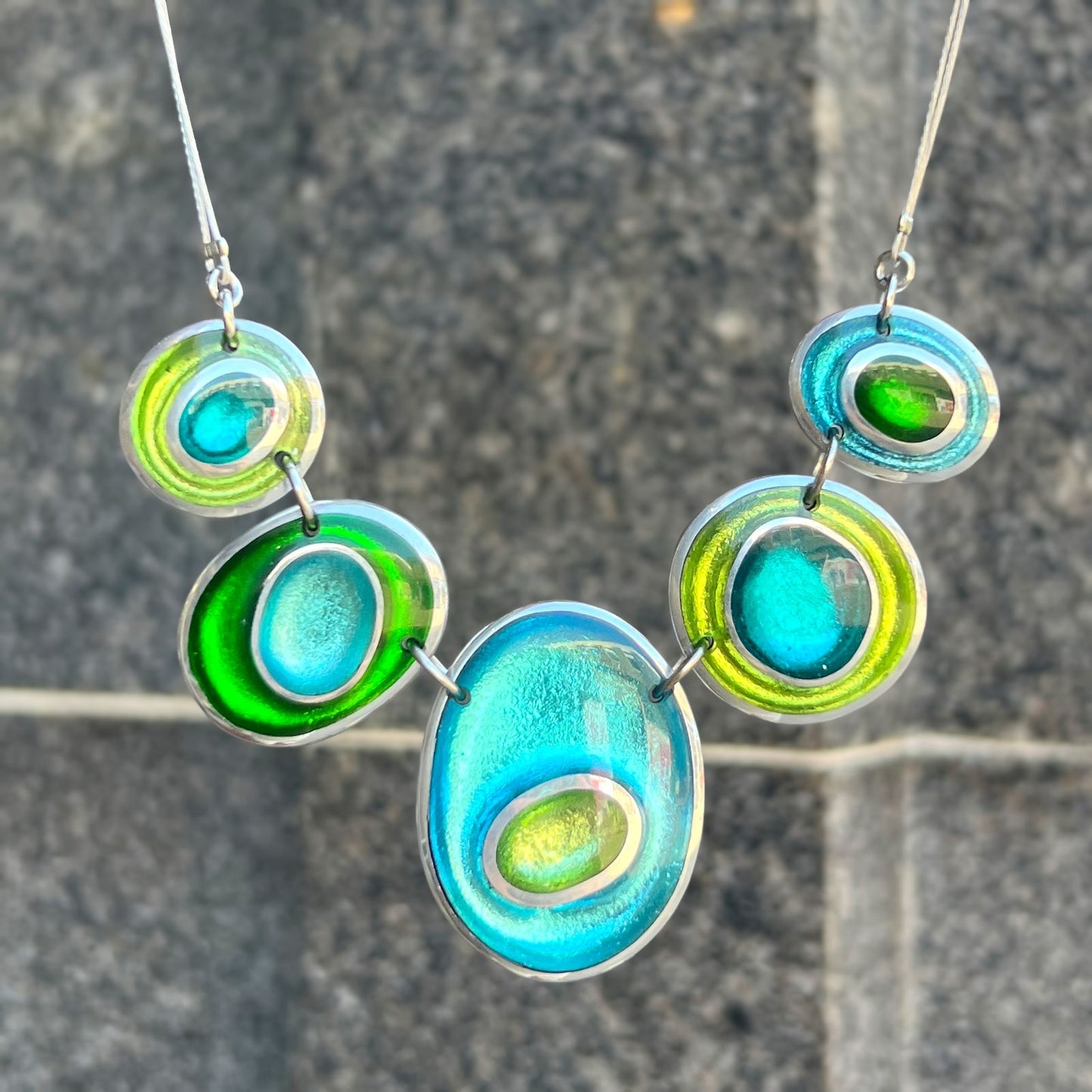 ‘Watch This Space’ Green & Blue Oval Necklace