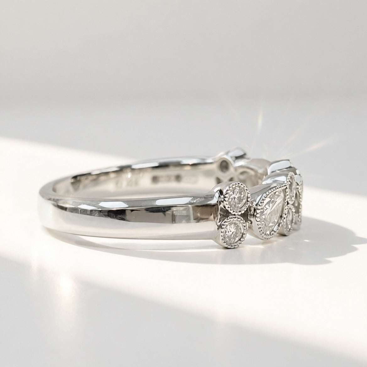 Platinum Pear and Round Natural Diamond Multi-Stone Bubble Ring | Size N