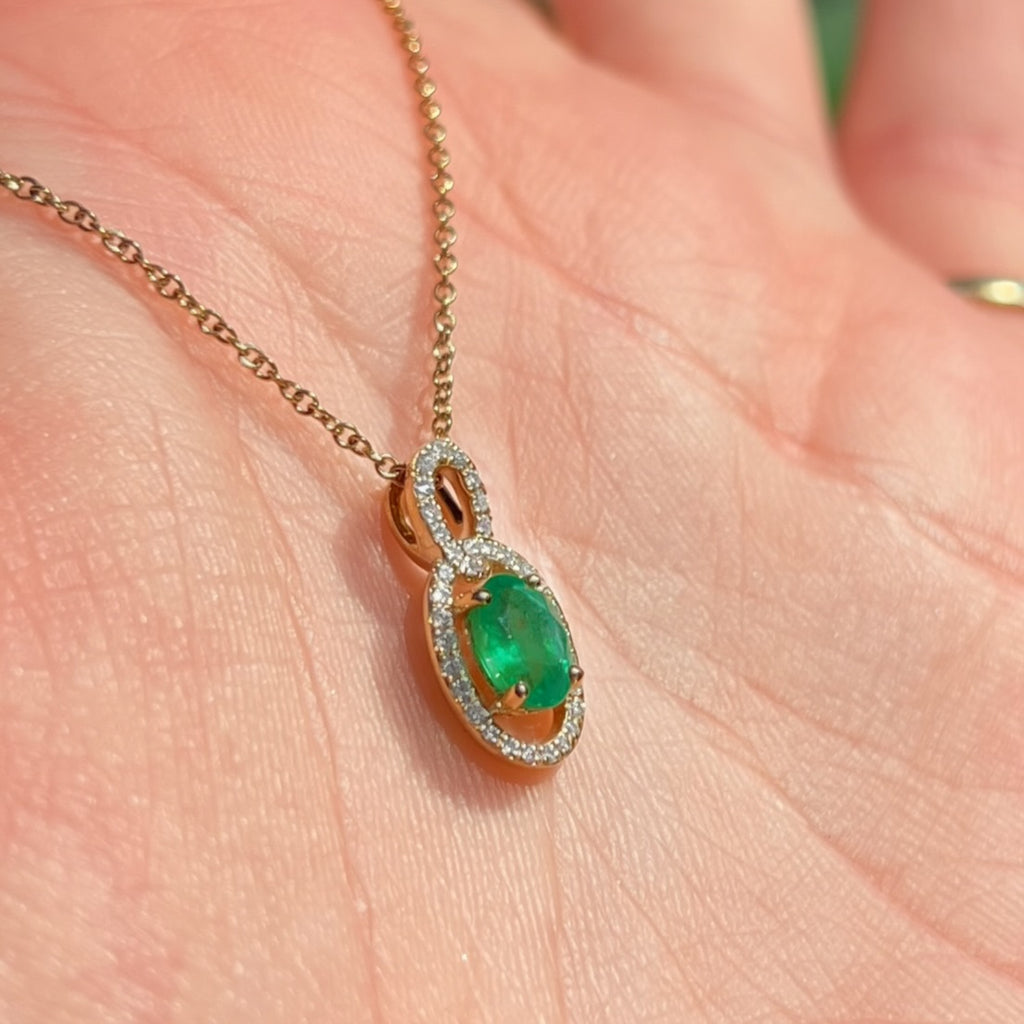 Emerald and Diamond 9ct Yellow Gold Necklace
