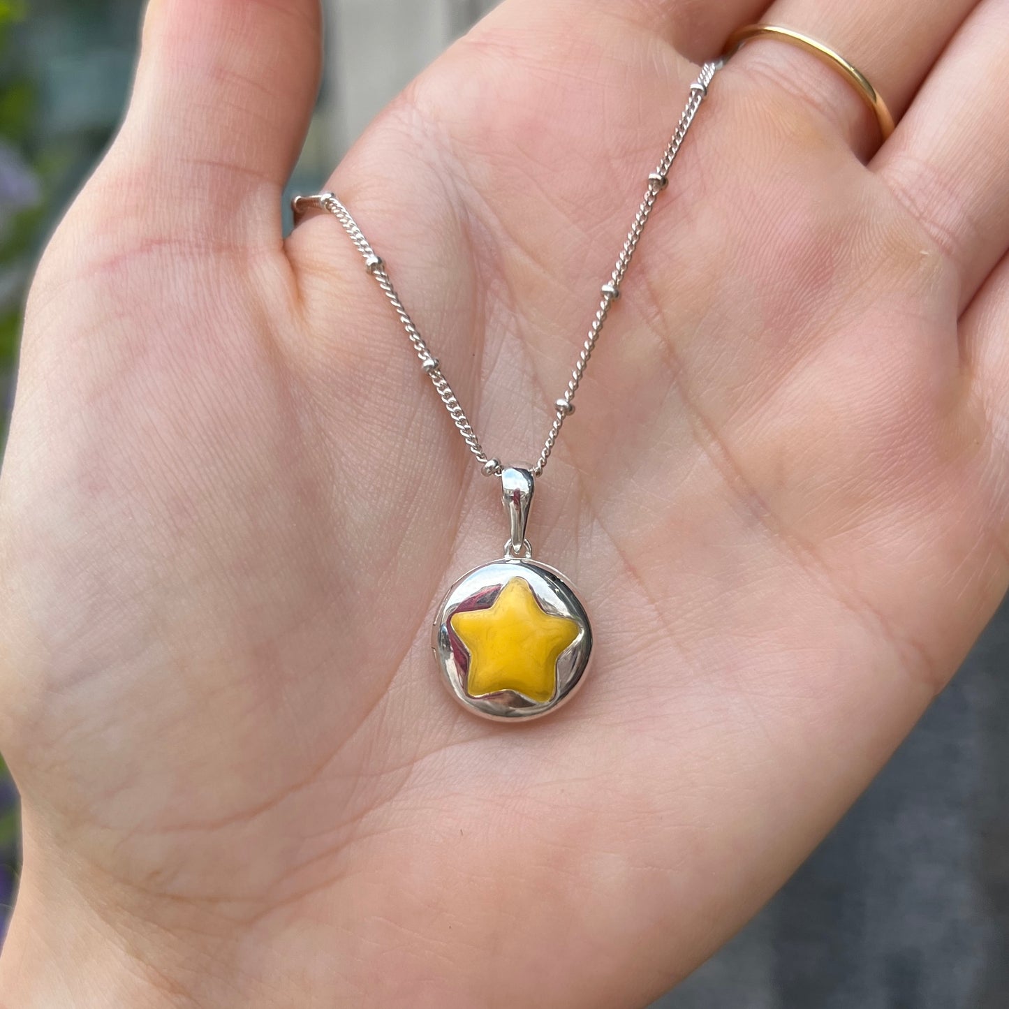 Sterling Silver Dainty Yellow Enamel ‘Little Star’ Childrens Locket Necklace