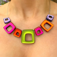 Sherbet Pink, Purple, Green & Orange Hollow Squares Necklace | Watch This Space