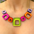 Sherbet Pink, Purple, Green & Orange Hollow Squares Necklace | Watch This Space