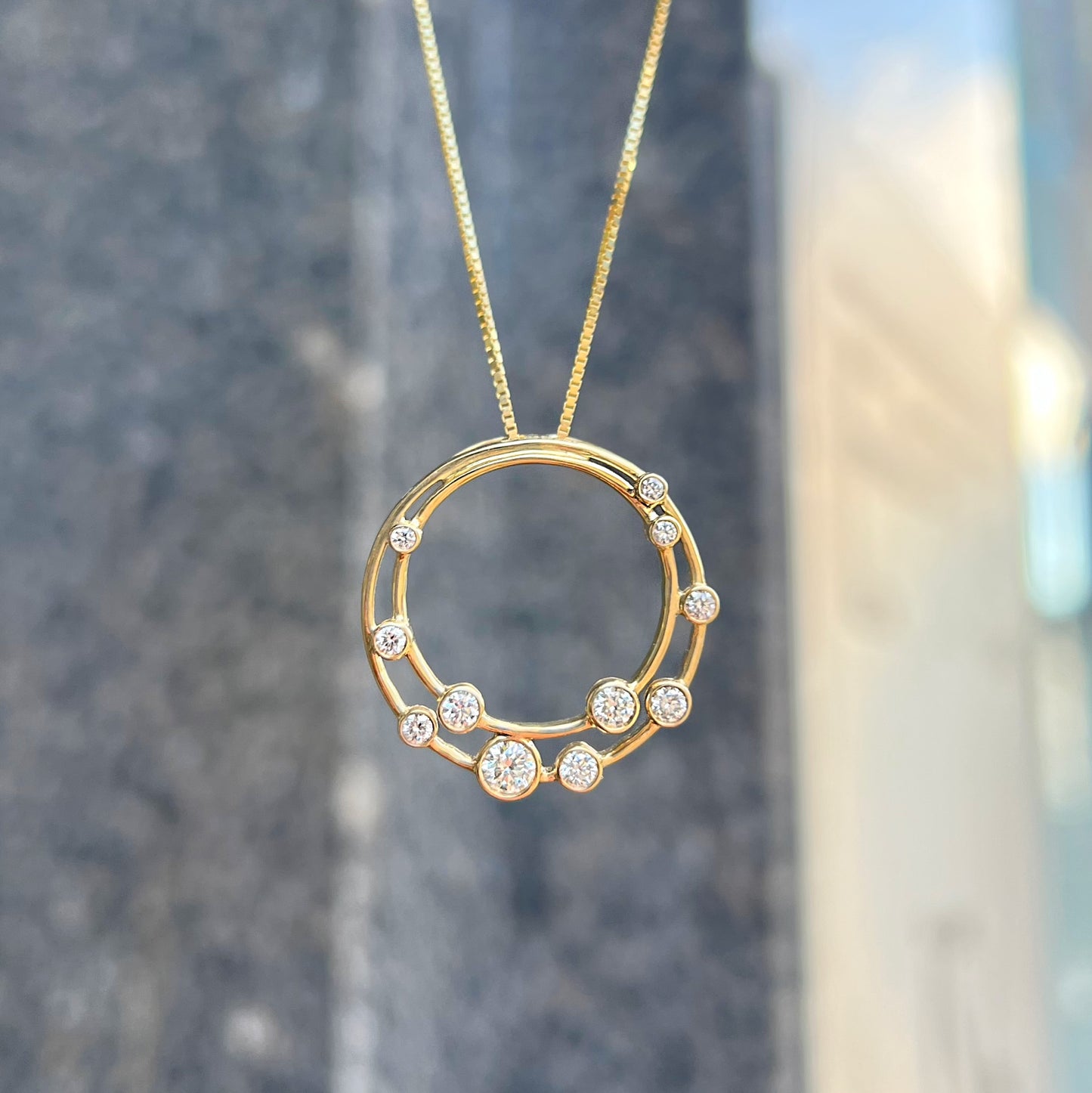 Striking 9ct Yellow Gold Diamond Bubble Necklace