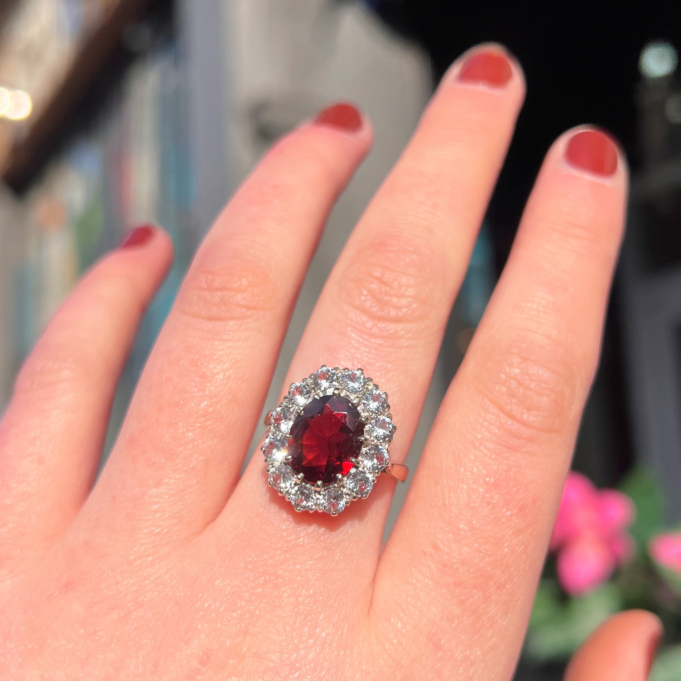 Vintage Garnet and Topaz 9ct Yellow Gold Cocktail Ring | Size R ½