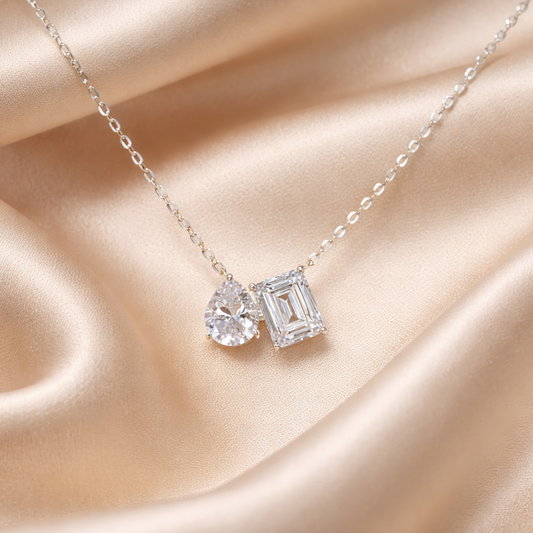Cubic Zirconia ‘Toi et Moi’ Sterling Silver Necklace