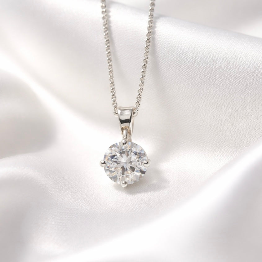 Compass Set Lab-Grown Diamond 9ct White Gold Solitaire Necklace