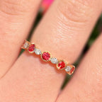 Rare Orange Sapphire and Diamond 9ct Yellow Gold Half Eternity Ring | Size O