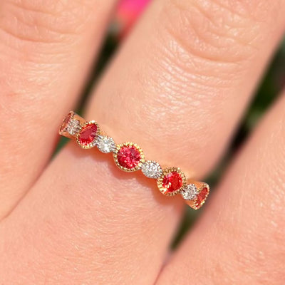 Rare Orange Sapphire and Diamond 9ct Yellow Gold Half Eternity Ring | Size O