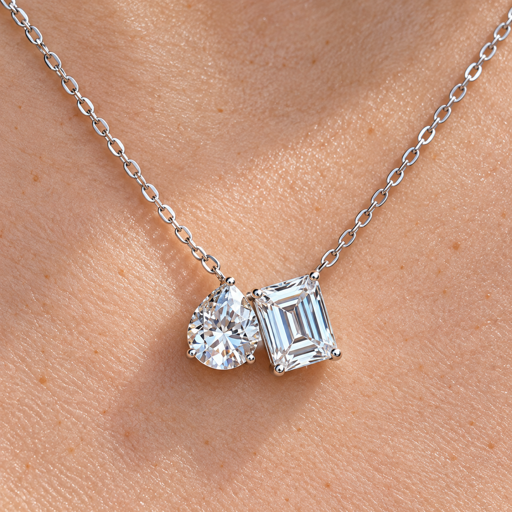 Cubic Zirconia ‘Toi et Moi’ Sterling Silver Necklace