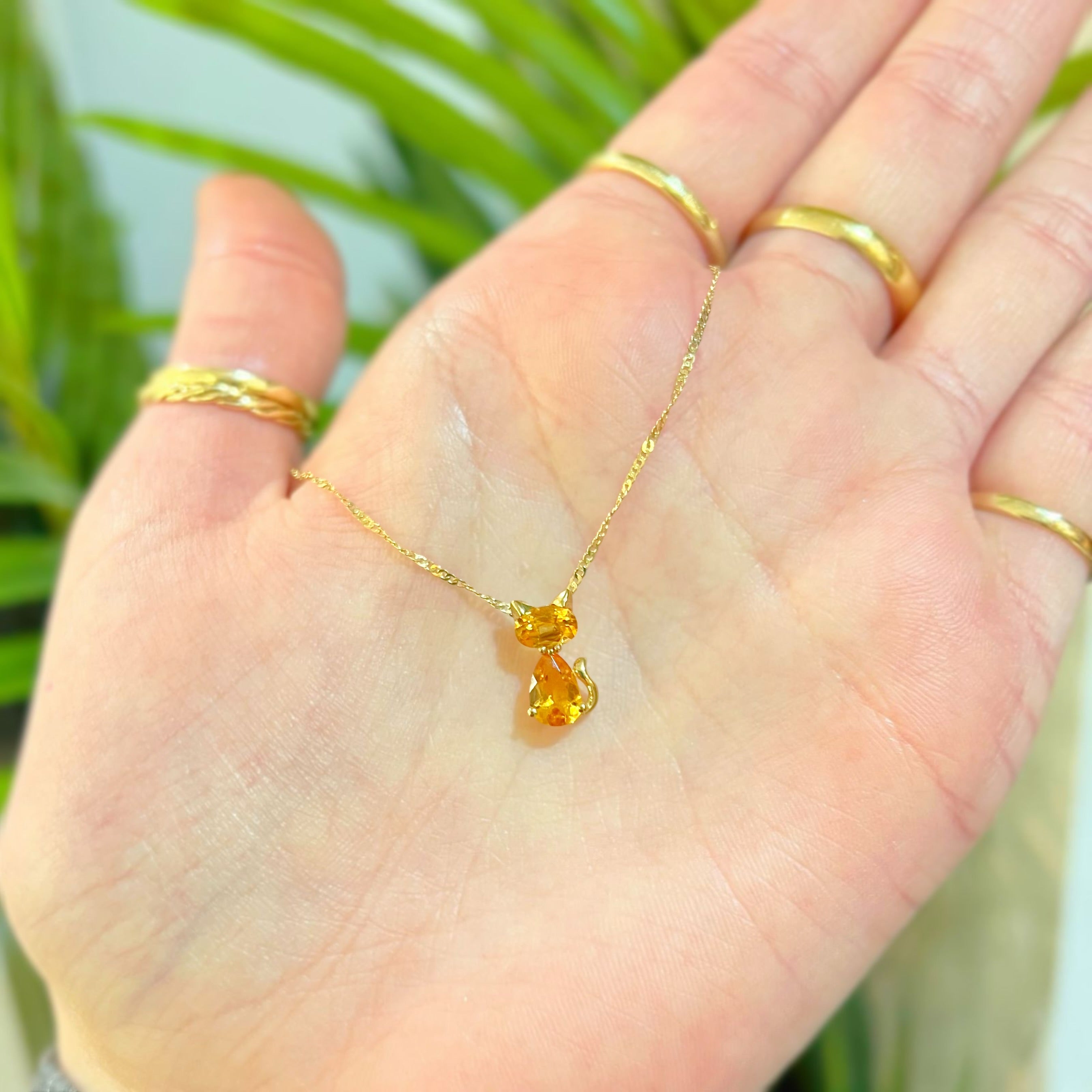 Citrine 9ct Yellow Gold Ginger Cat Dainty Necklace