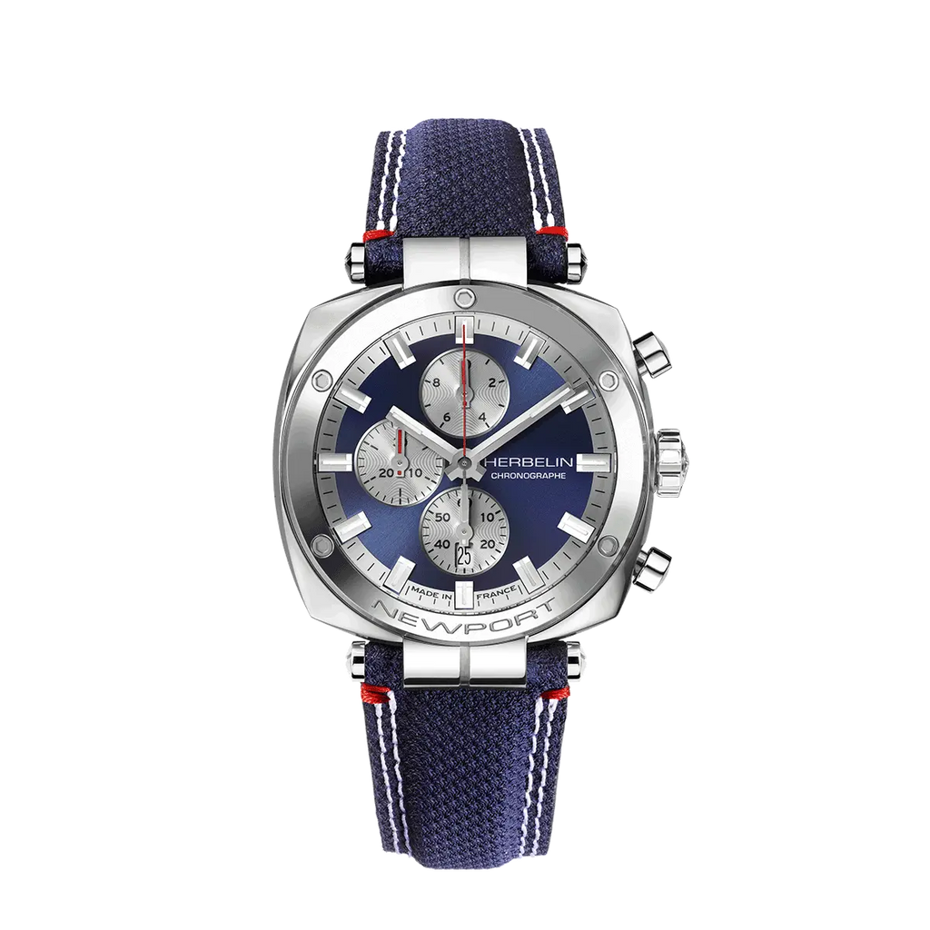 Herbelin Newport Heritage Steel Watch with Blue Dial & Leather Strap
