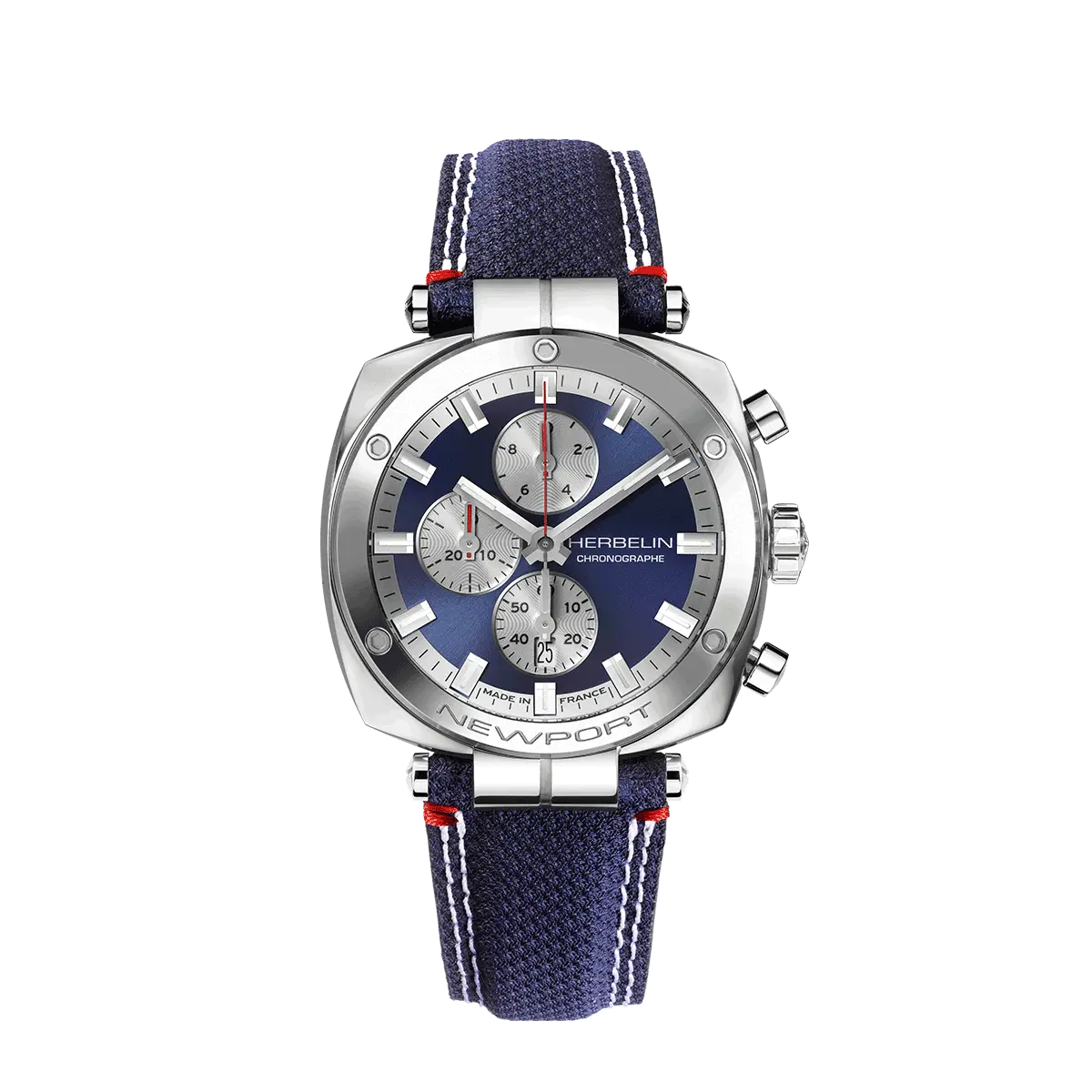 Herbelin Newport Heritage Steel Watch with Blue Dial & Fabric Strap