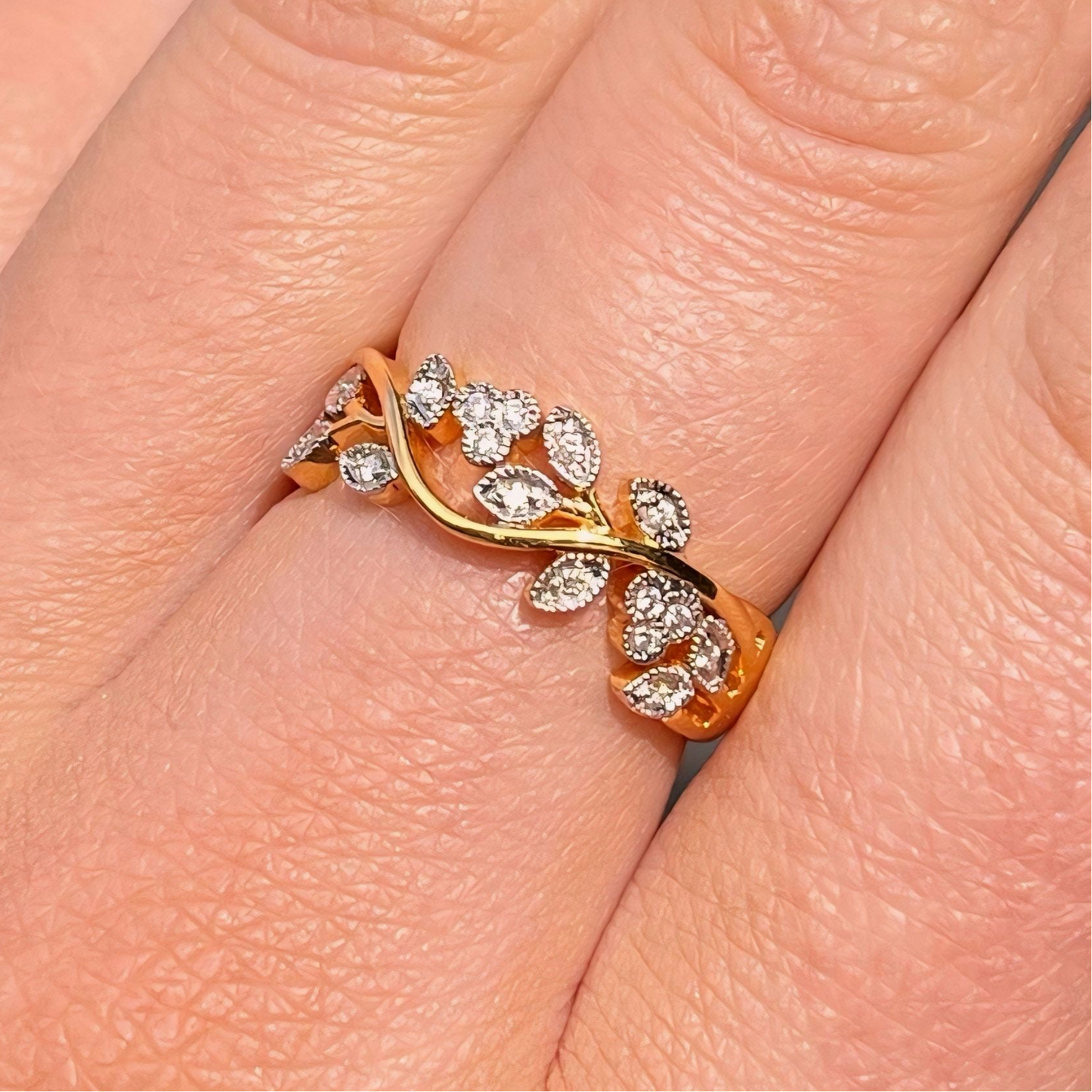 'Flora' Ring - 18ct Yellow Gold Floral Diamond Band Size M 1/2