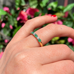 Emerald and Diamond Dainty 9ct Yellow Gold Half Eternity Ring | Size O