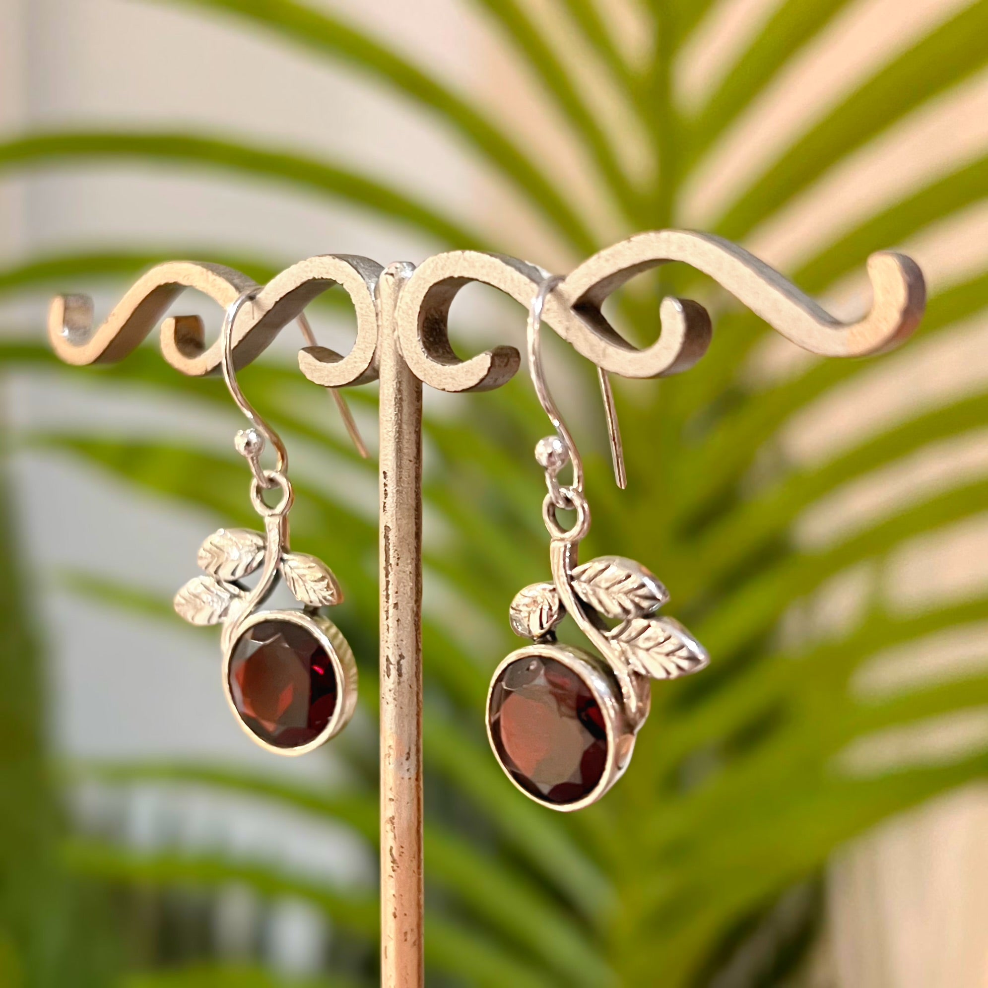 Nature-Inspired Garnet Sterling Silver Drop Earrings