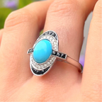 Turquoise, Onyx and Diamond 18ct Yellow Gold Ring | Size O