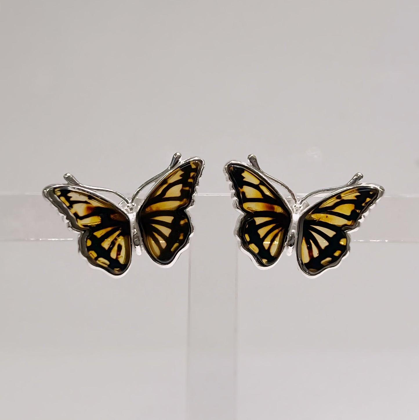 Sterling Silver Amber Butterfly Earrings
