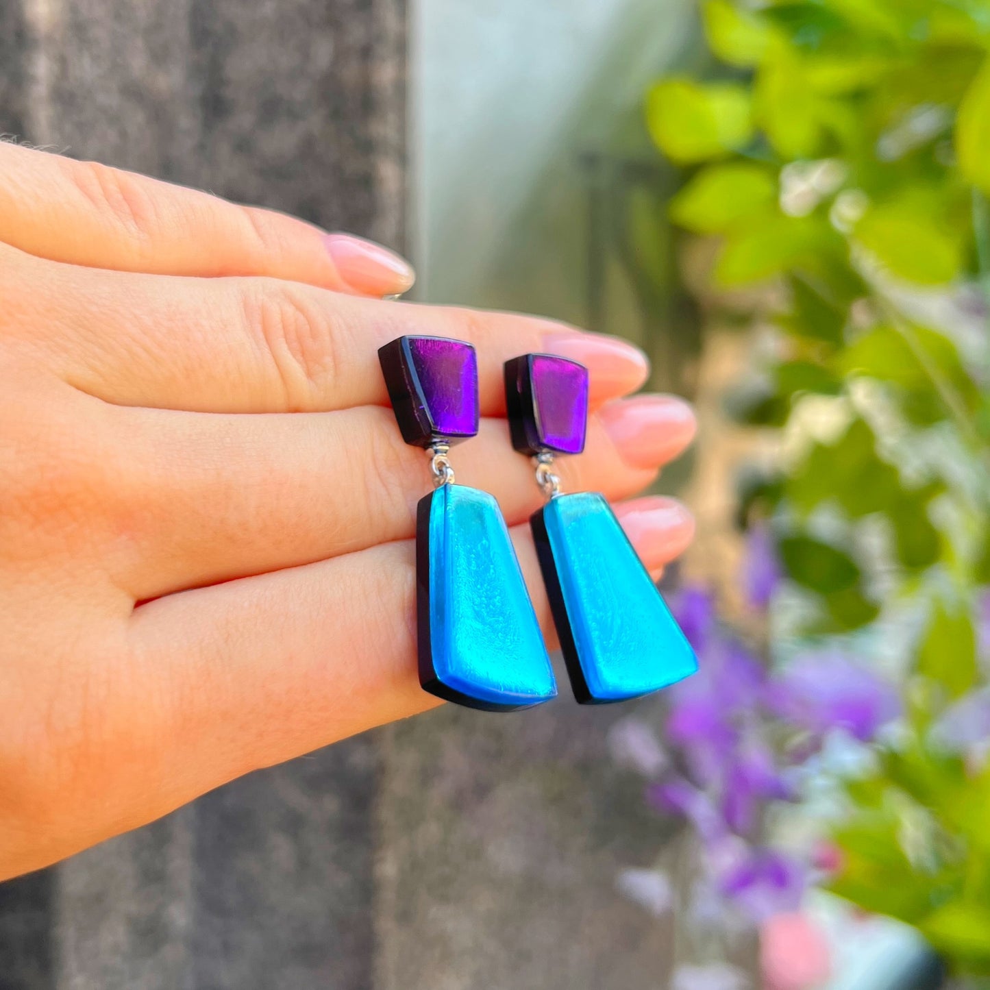 ‘Watch This Space’ Blue & Purple Abstract Stud Earrings
