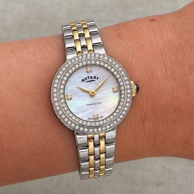 Rotary | Two-Tone Contemporary Crystal Set Watch | Ladies