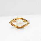 Vintage Freshwater Pearl 9ct Yellow Gold 'Eye of Horus' Ring | Size N