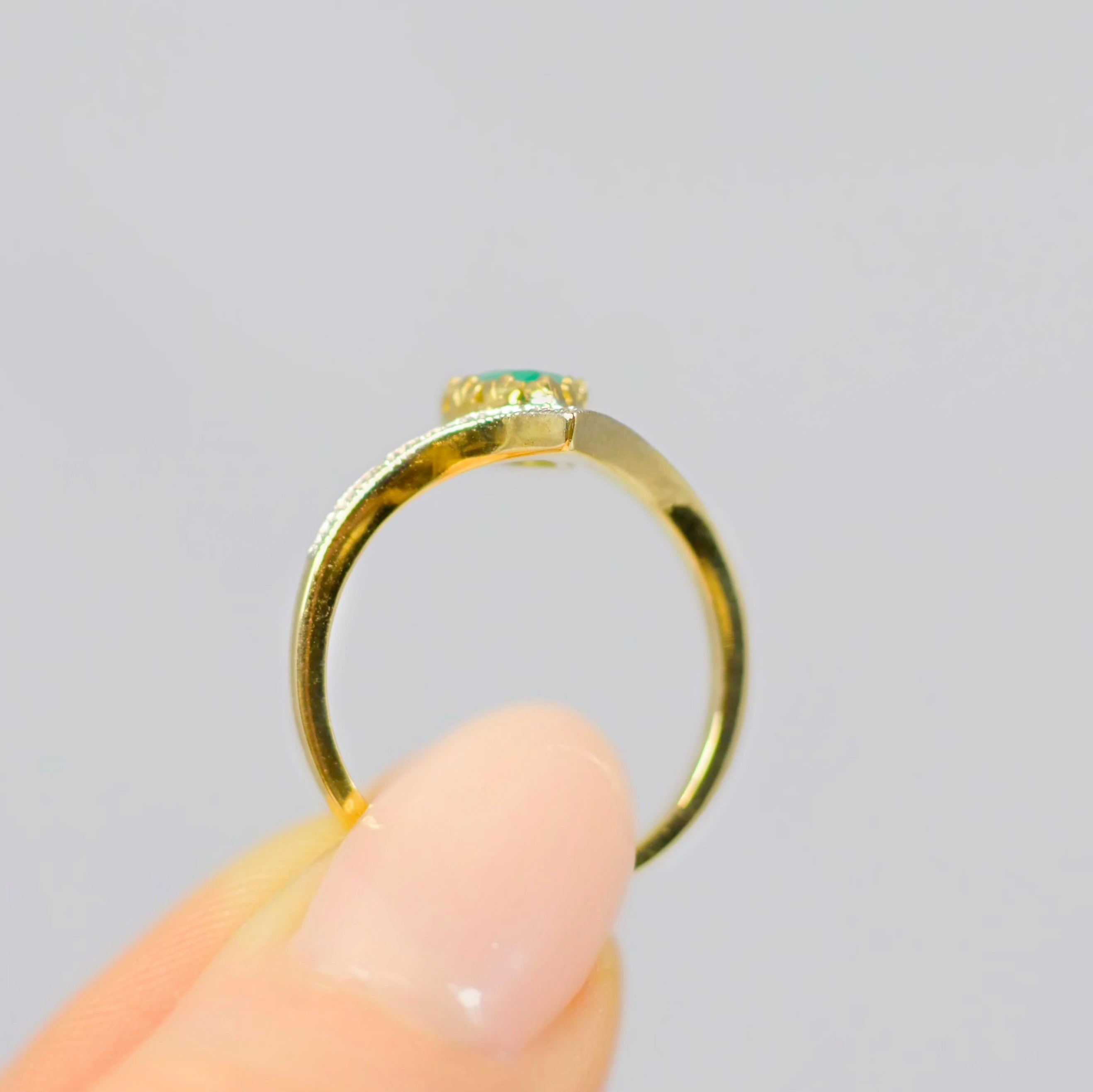 'The Ariel' Emerald and Diamond 9ct Yellow Gold Wishbone Ring | Size N ½