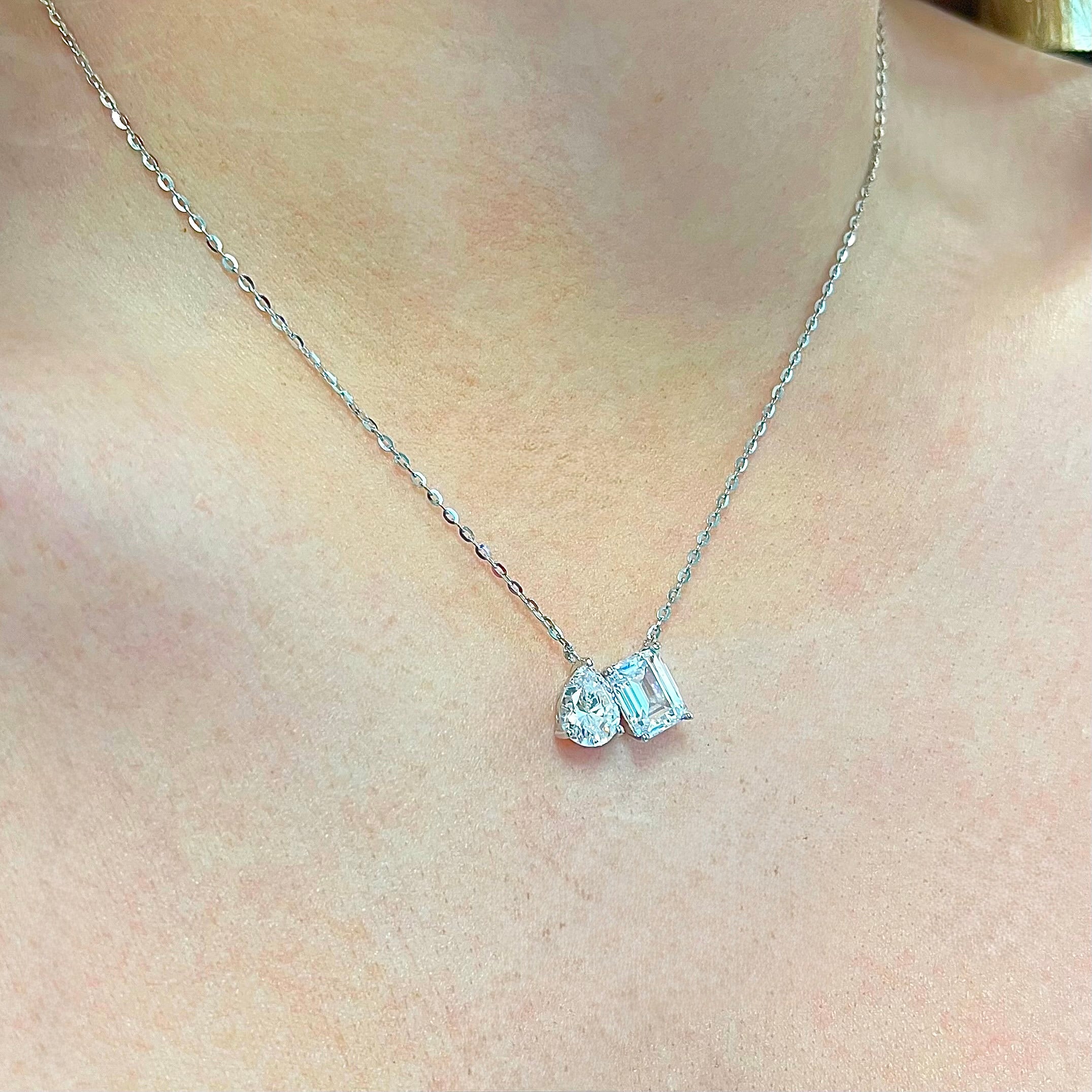Cubic Zirconia ‘Toi et Moi’ Sterling Silver Necklace