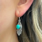 Detailed Turquoise Sterling Silver Bohemian Inspired Drop Earrings