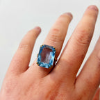 Vintage Blue Glass 9ct Yellow Gold Cocktail Ring | Size L