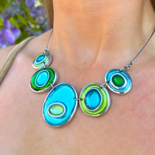 ‘Watch This Space’ Green & Blue Oval Necklace