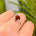 Oval Garnet Claw Set Sterling Silver Solitaire Ring | Size V