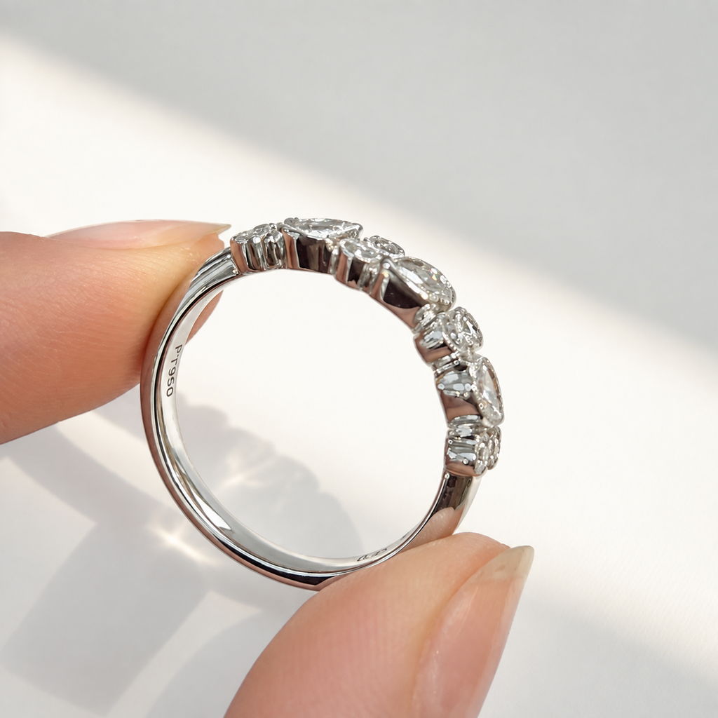Platinum Pear and Round Natural Diamond Multi-Stone Bubble Ring | Size N