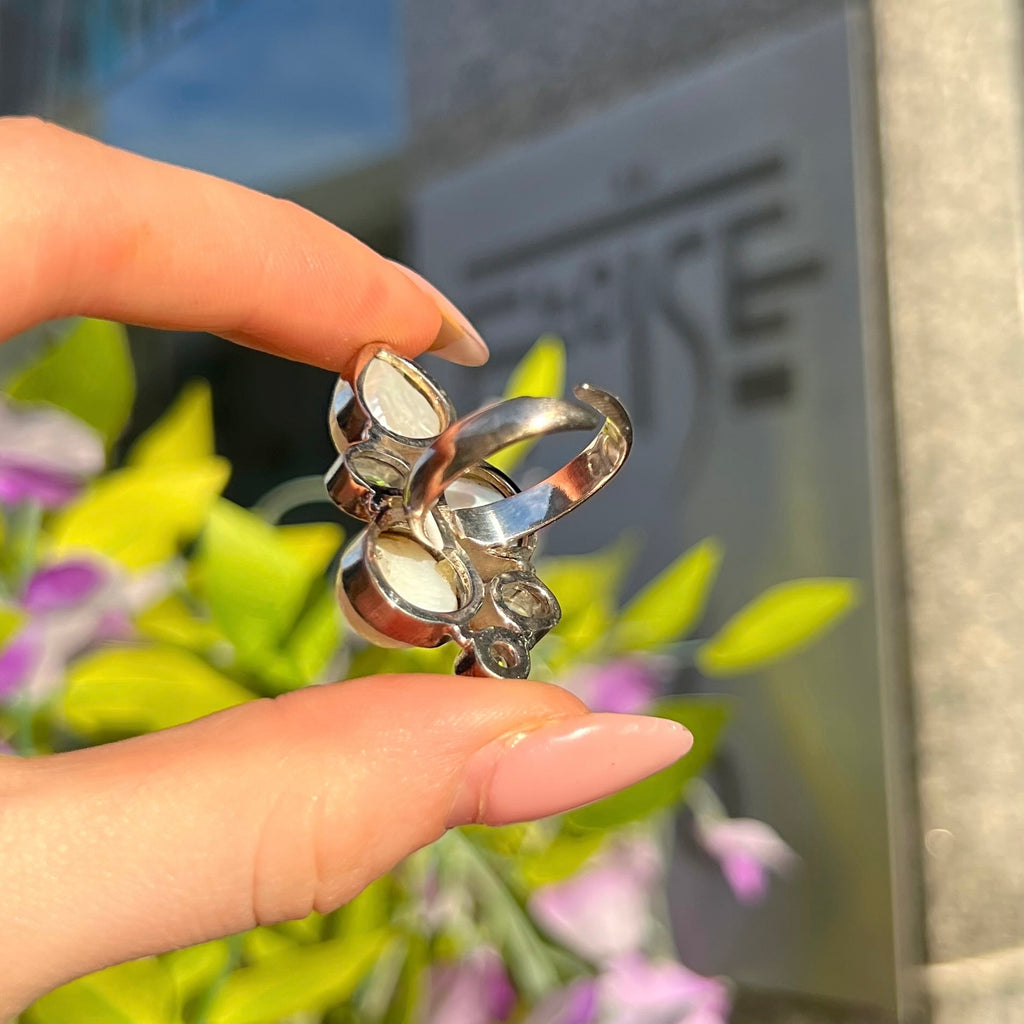 Baroque Pearl & Blue Topaz Sterling Silver Ring | Adjustable Size