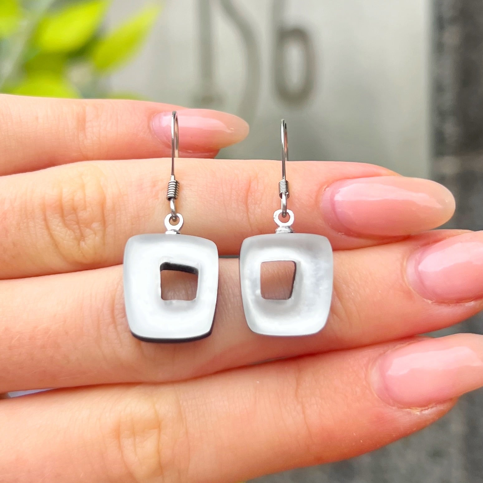 White Hollow Squares Drop Earrings | Watch This Space