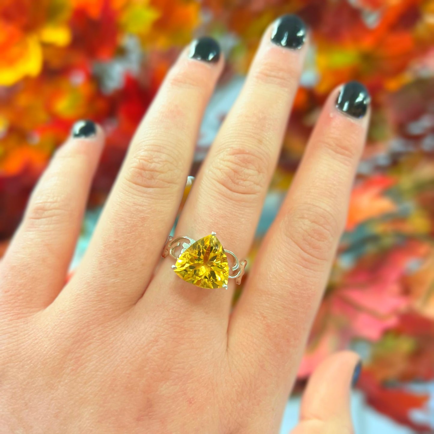 Sterling Silver Golden Trillion-Cut Citrine Ring - Size P