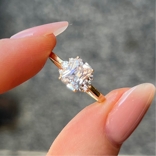9ct Yellow Gold Emerald Cut Cubic Zirconia Ring - Size N