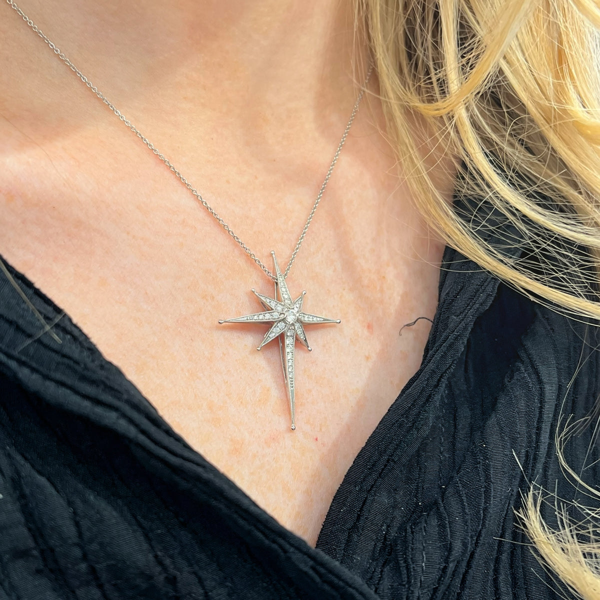 9ct White Gold and Diamond Edwardian Inspired Star Necklace